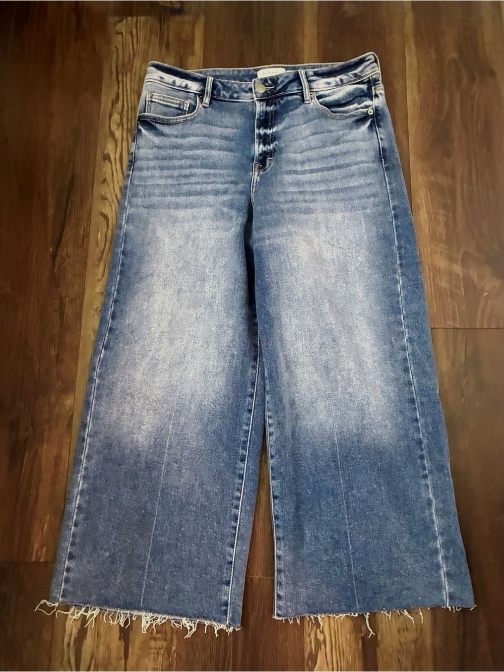 bohme Colette Distressed Cropped Wide Leg Jeans in Medium Wash